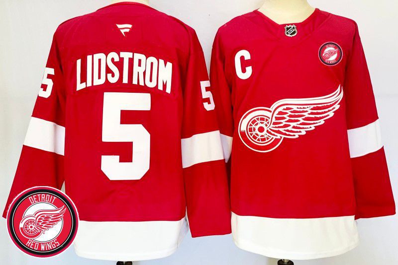 Men Detroit Red Wings 5 Lidstrom Red Fanatics 2025 NHL Jersey style 3